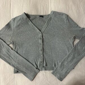 Brandy Melville Gray Ribbed V-Neck Top